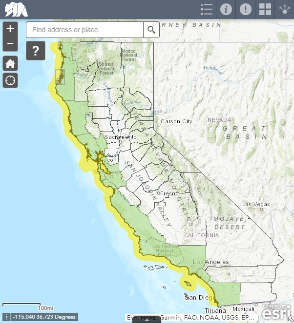 California Tsunami Map App. Selecting the map opens it in a new window.