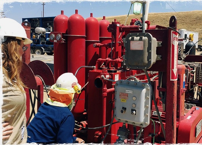 Koomey Accumulator Inspection during a BOPE Test on Kenai 17, Pleito Oil Field, San Joaquin Valley