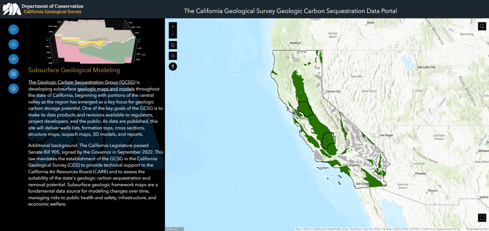 Screen shot of CGS Geologic Carbon Sequestration Data Portal
