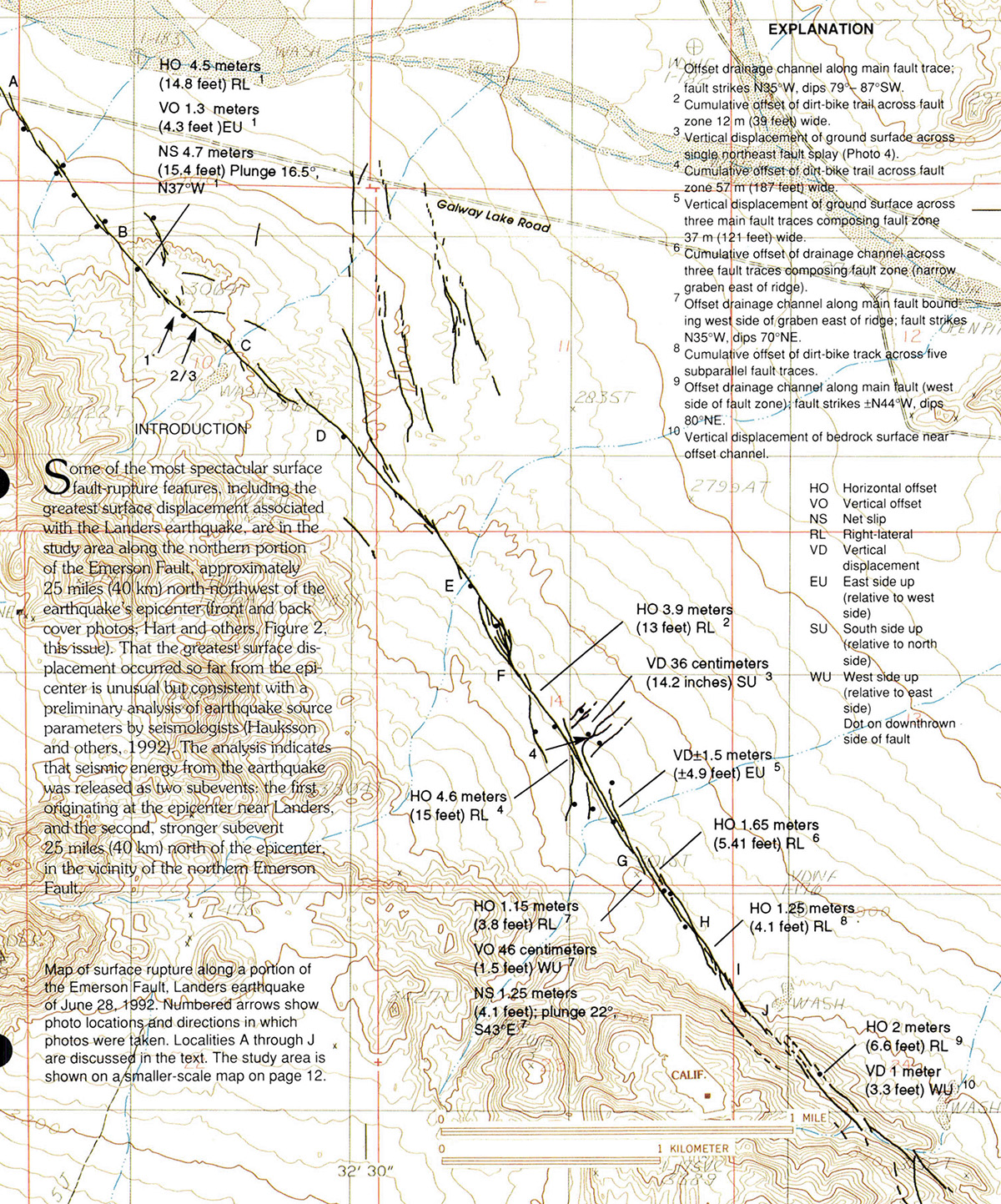 Map of surface rupture along a portion of the Emerson Fault.