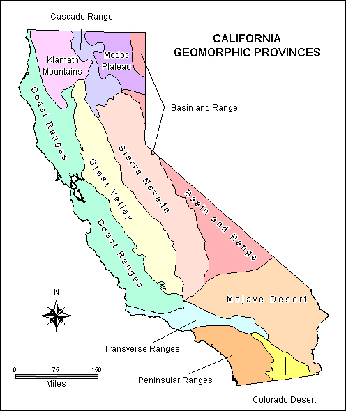 Map of the eleven Geomorphic Provinces of California.