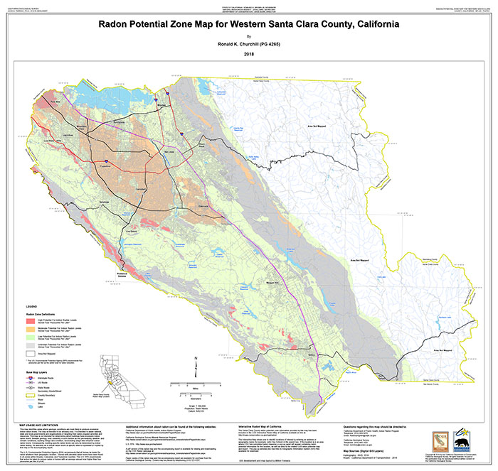 Map of Radon Potential in Western Santa Clara County. Click/tap to open larger image in a new window.