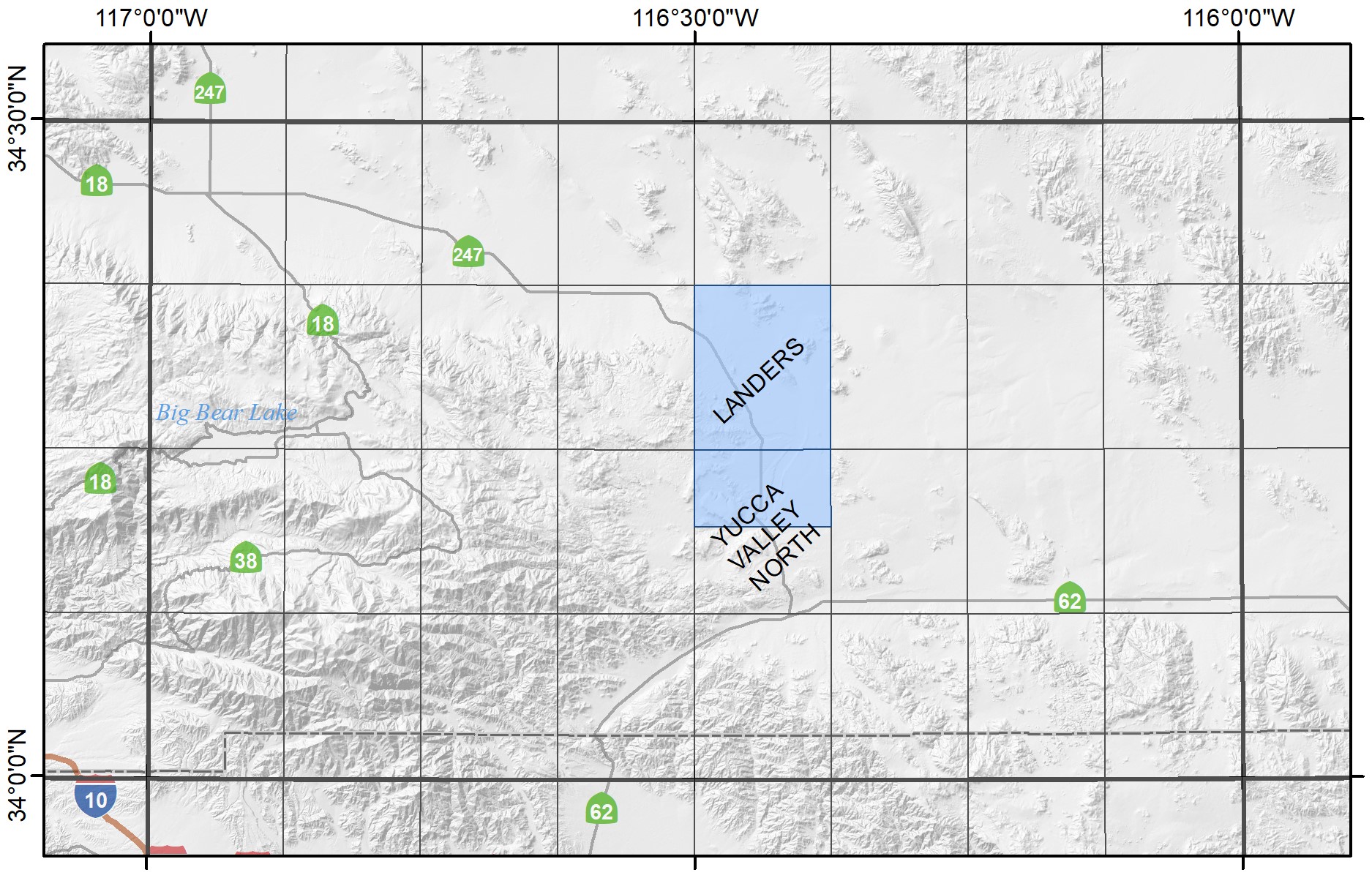 Map of the Big Bear Lake Region showing available quadrangles.