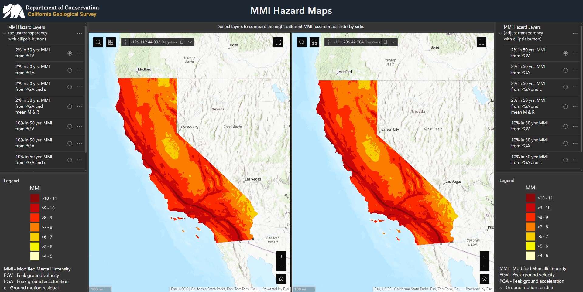 MMI Hazard Maps