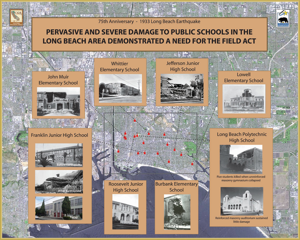 Eight of the schools destroyed by the 1933 Long Beach earthquake.