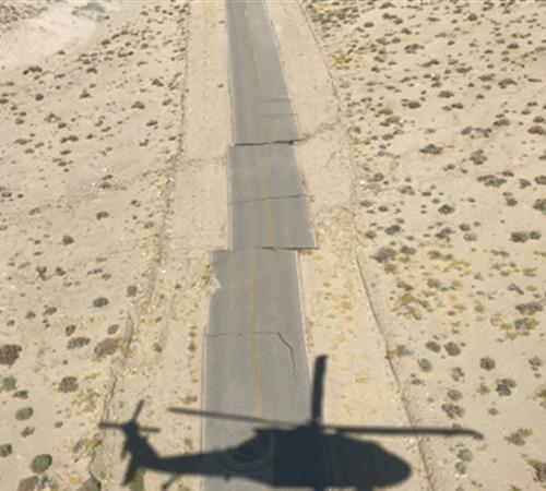Road deformed by fault rupture