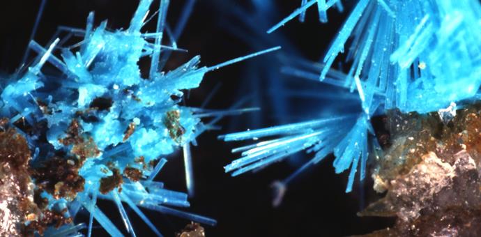 A fibrous, blue mineral.