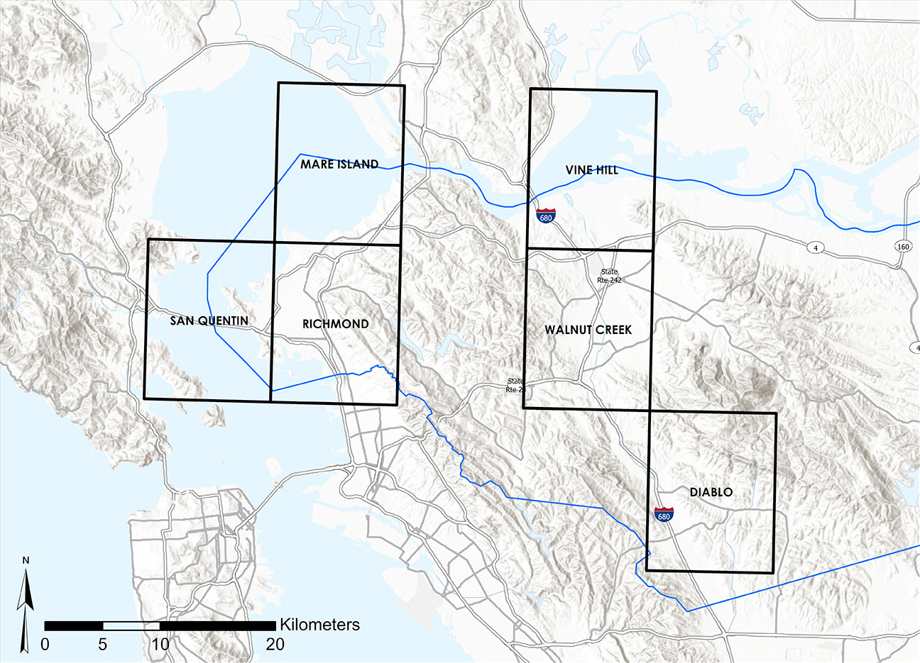 Index map of quadrangles included in SHZRs 134 to 137