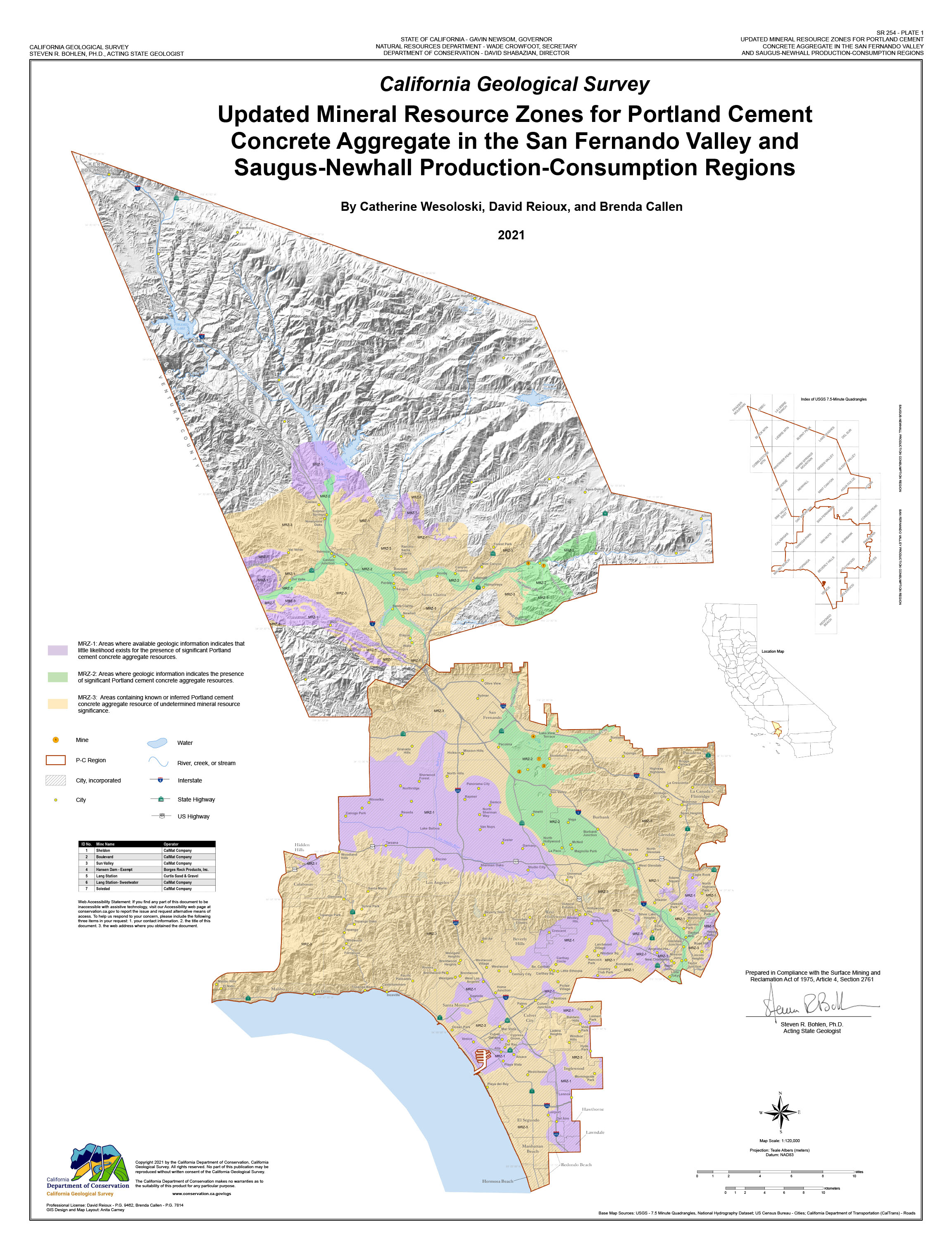 Thumbnail image of SR 254 Plate 1, map of San Fernando Valley and Saugus-Newhall Mineral Resource Zones.