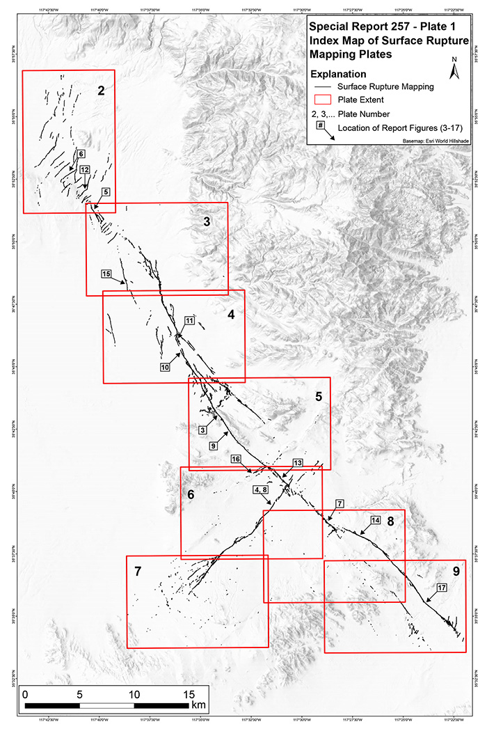 Thumbnail image of SR 257 Plate 1, Index Map of Surface Rupture Mapping Plates.