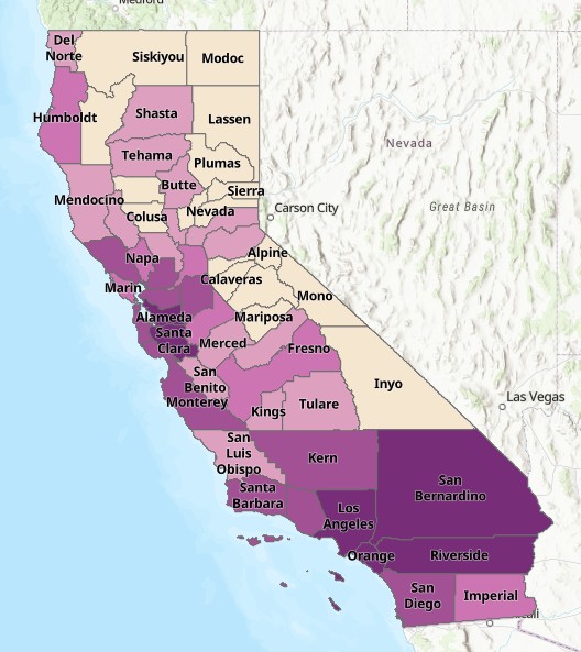 Screen shot of annualized earthquake loss by county