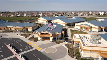Aerial view of a modern elementary school.