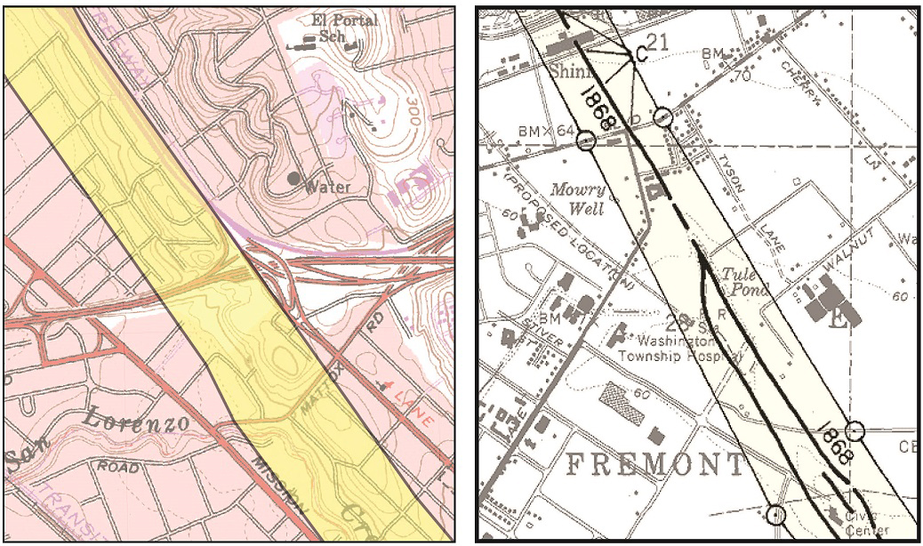 Examples of earthquake fault zone maps. Description provided in preceding text.