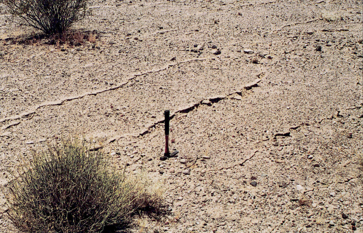 3. Small, N15° West-trending extensional cracks along the Pisgah Fault.