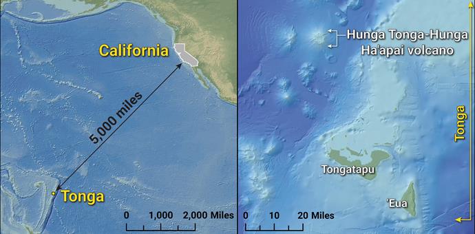 Maps showing the locations of Tonga and California. For help with this figure, email Jason R. Patton at PAO@conservation.ca.gov