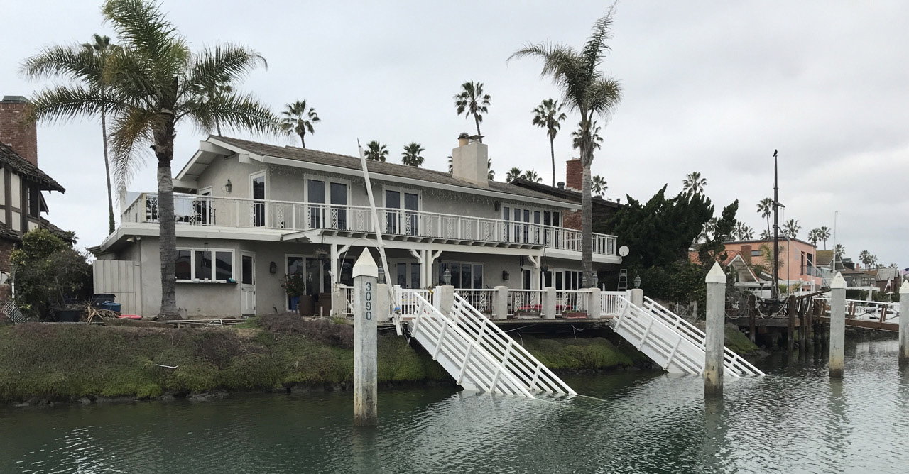 Dock ramps damaged by the Tonga tsunami at Ventura Harbor.