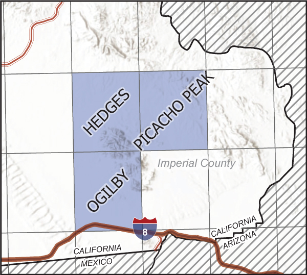 Map of the Imperial County-Yuma Region showing available quadrangles.