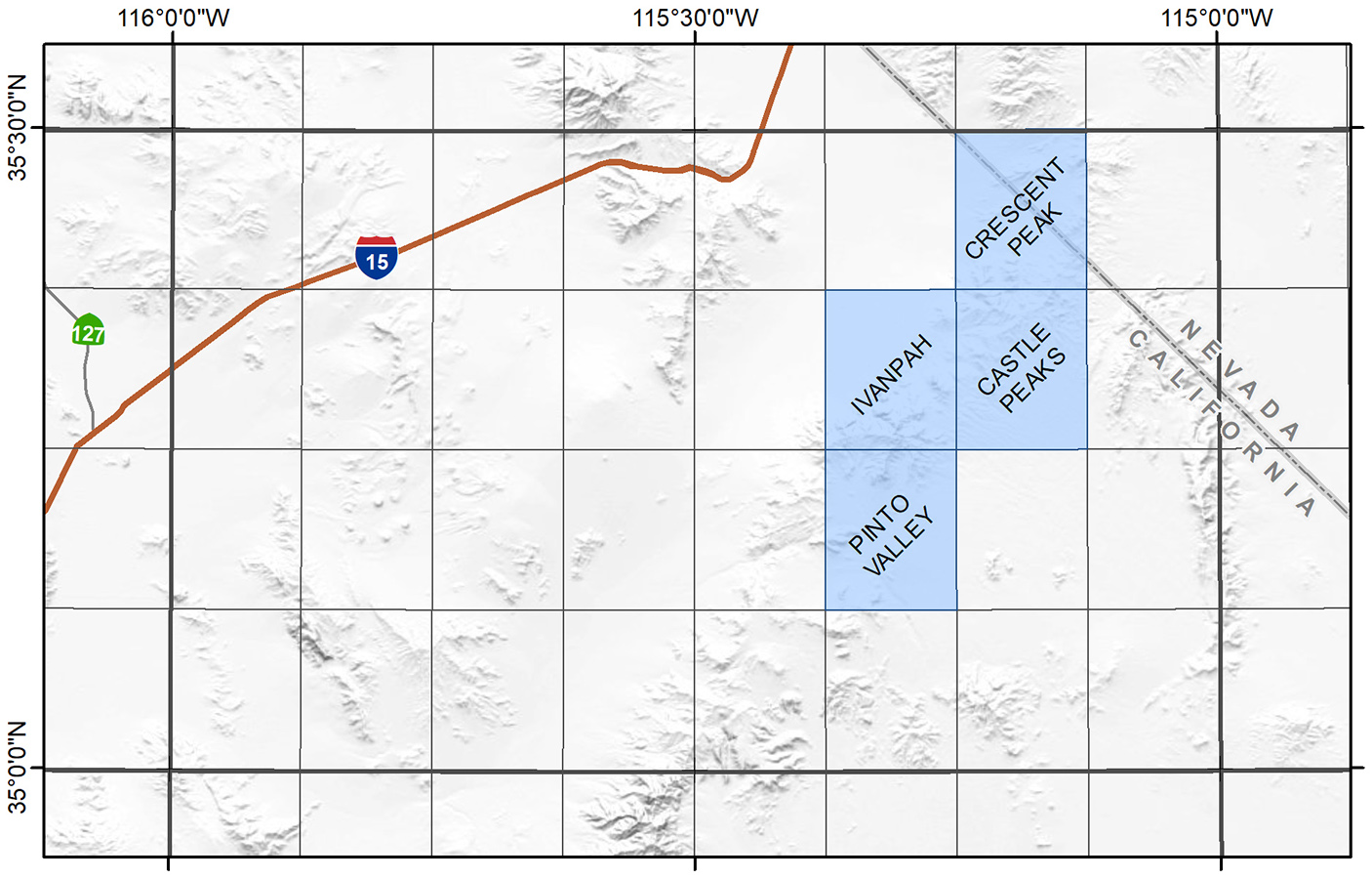Map of the Ivanpah Region showing available quadrangles.