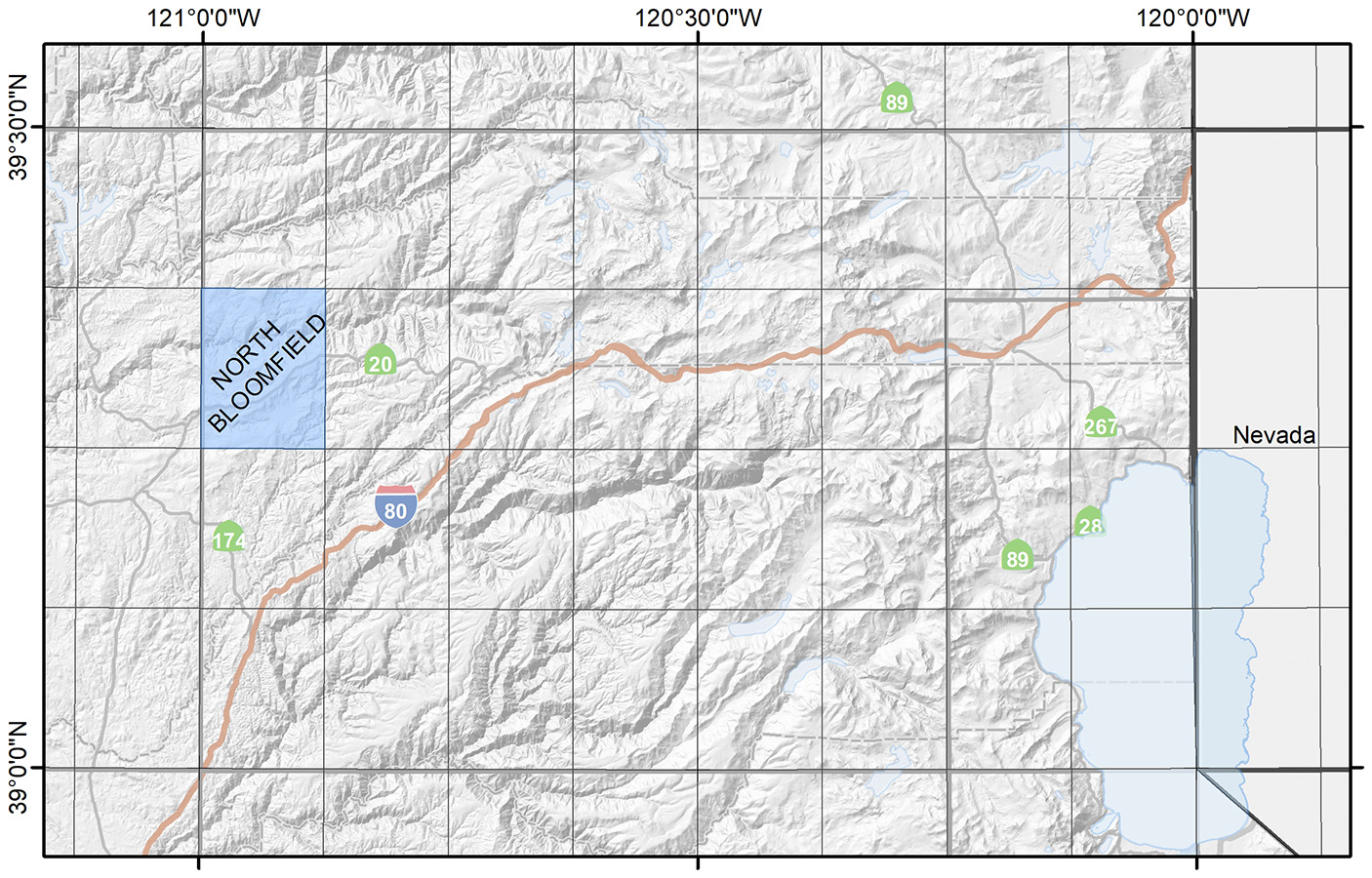 Map of the Truckee Region showing available quadrangles.