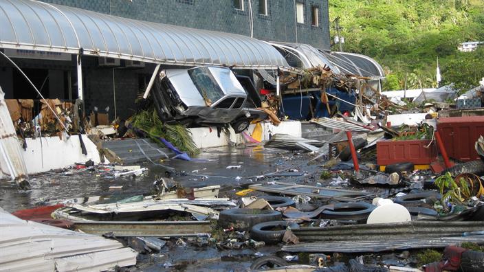 Debris-laden storefront in Samoa